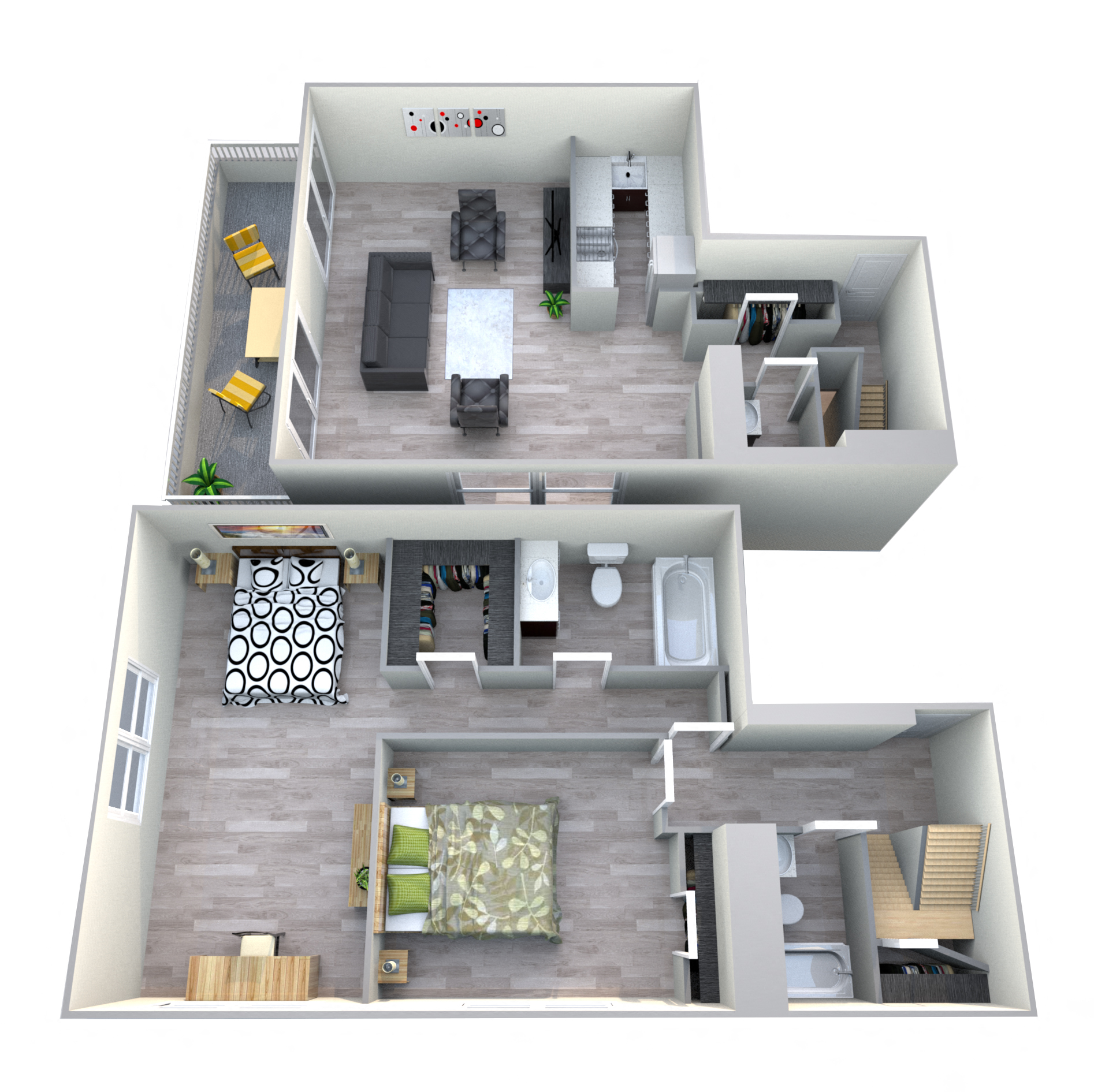 Floor plan for 2 beds, 2.5 baths, 1550 sqft