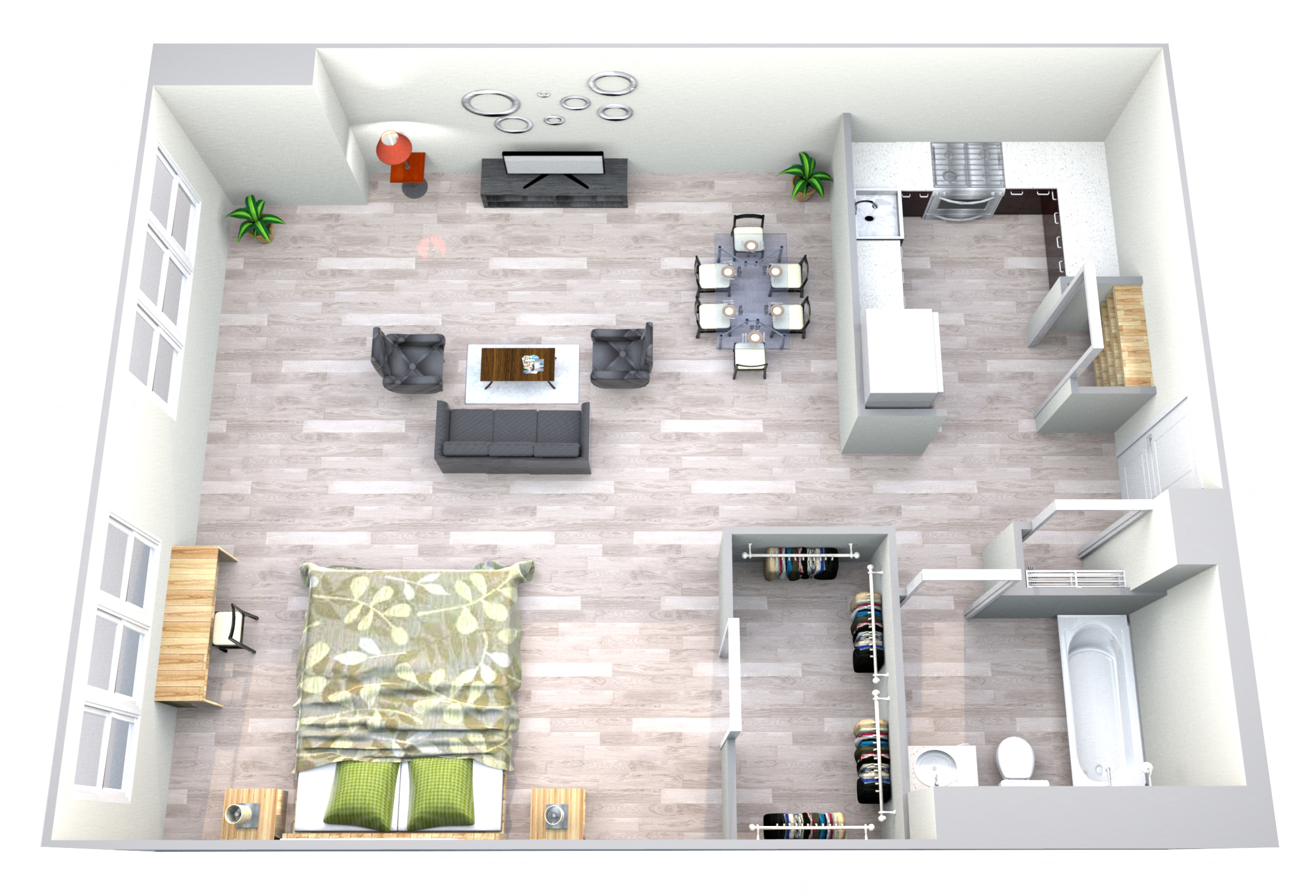 Floor plan for studio, 1 bath, 514 sqft