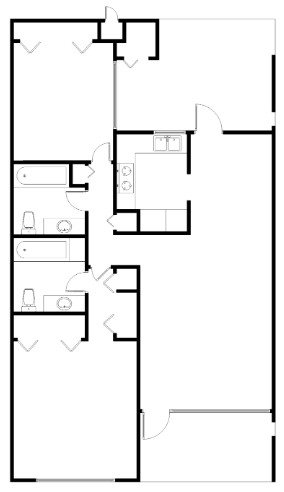 Floor plan for 2 beds, 2 baths, 1060 sqft
