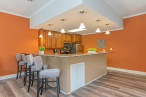 Roanoke apartment for rent - a kitchen with a bar with chairs and a counter