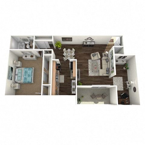 Floor plan for 1 bed, 1 bath, 880 sqft