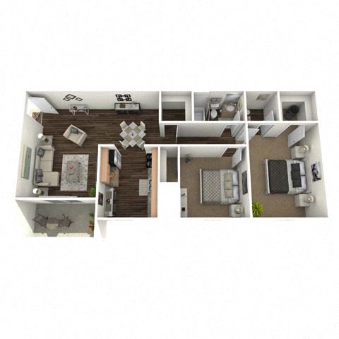 Floor plan for 2 beds, 1.5 baths, 950 sqft