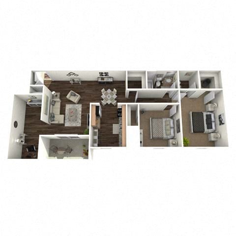 Floor plan for 2 beds, 1.5 baths, 1088 sqft