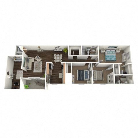 Floor plan for 3 beds, 2 baths, 1245 sqft