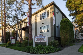 Studio City apartment for rent - Beautifully manicured landscape and the exterior of Riverview Apartments in Sherman Oaks