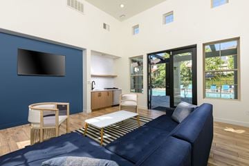 Camarillo apartment for rent - a living room with a blue couch and a tv