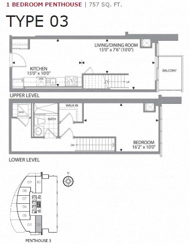Floor plan for 1 bed, 1 bath, 757 sqft