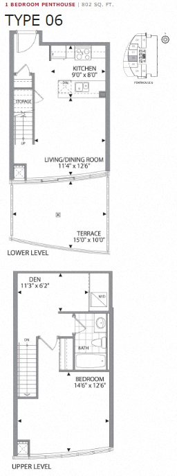 Floor plan for 1 bed, 1 bath, 802 sqft
