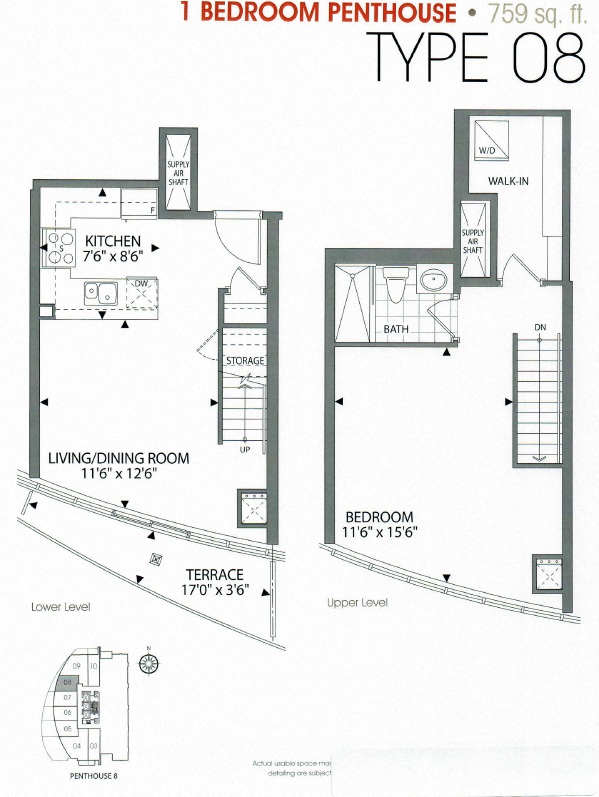 Floor plan for 1 bed, 1 bath, 819 sqft
