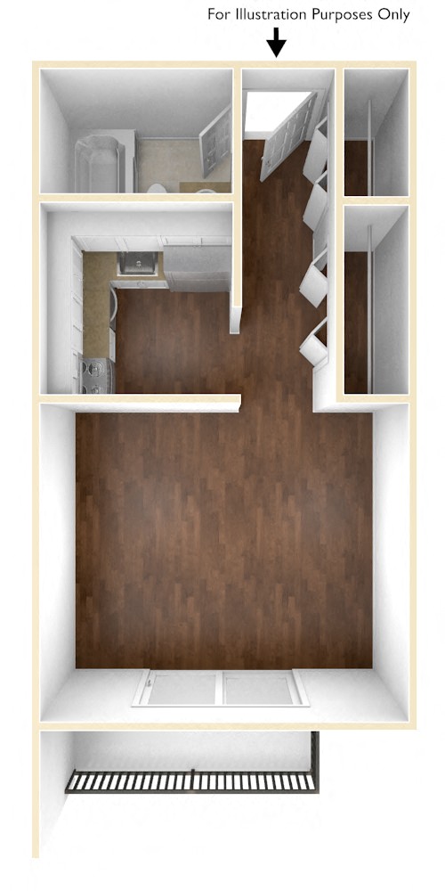 Floor plan for studio, 1 bath, 436 sqft