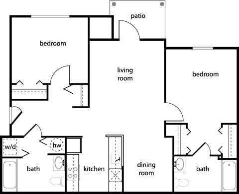 Floor plan for 2 beds, 2 baths, 876 sqft