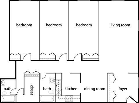 Floor plan for 3 beds, 2 baths, 1420 sqft