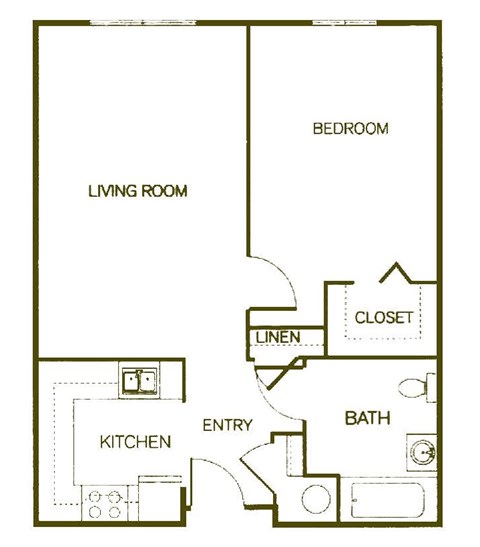 Floor plan for 1 bed, 1 bath, 660 sqft