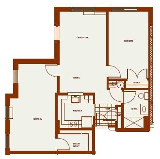 Floor plan for 2 beds, 1 bath, 904 sqft