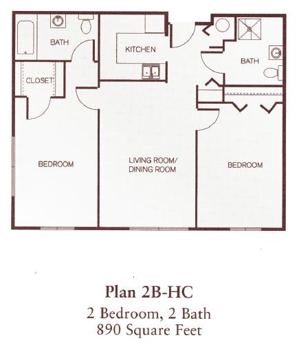 Floor plan for 2 beds, 2 baths, 948 sqft
