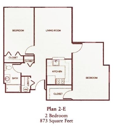 Floor plan for 2 beds, 1 bath, 818 sqft