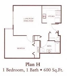 Floor plan for 1 bed, 1 bath, 758 sqft