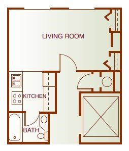 Floor plan for studio, 1 bath, 345 sqft