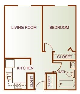 Floor plan for 1 bed, 1 bath, 520 sqft