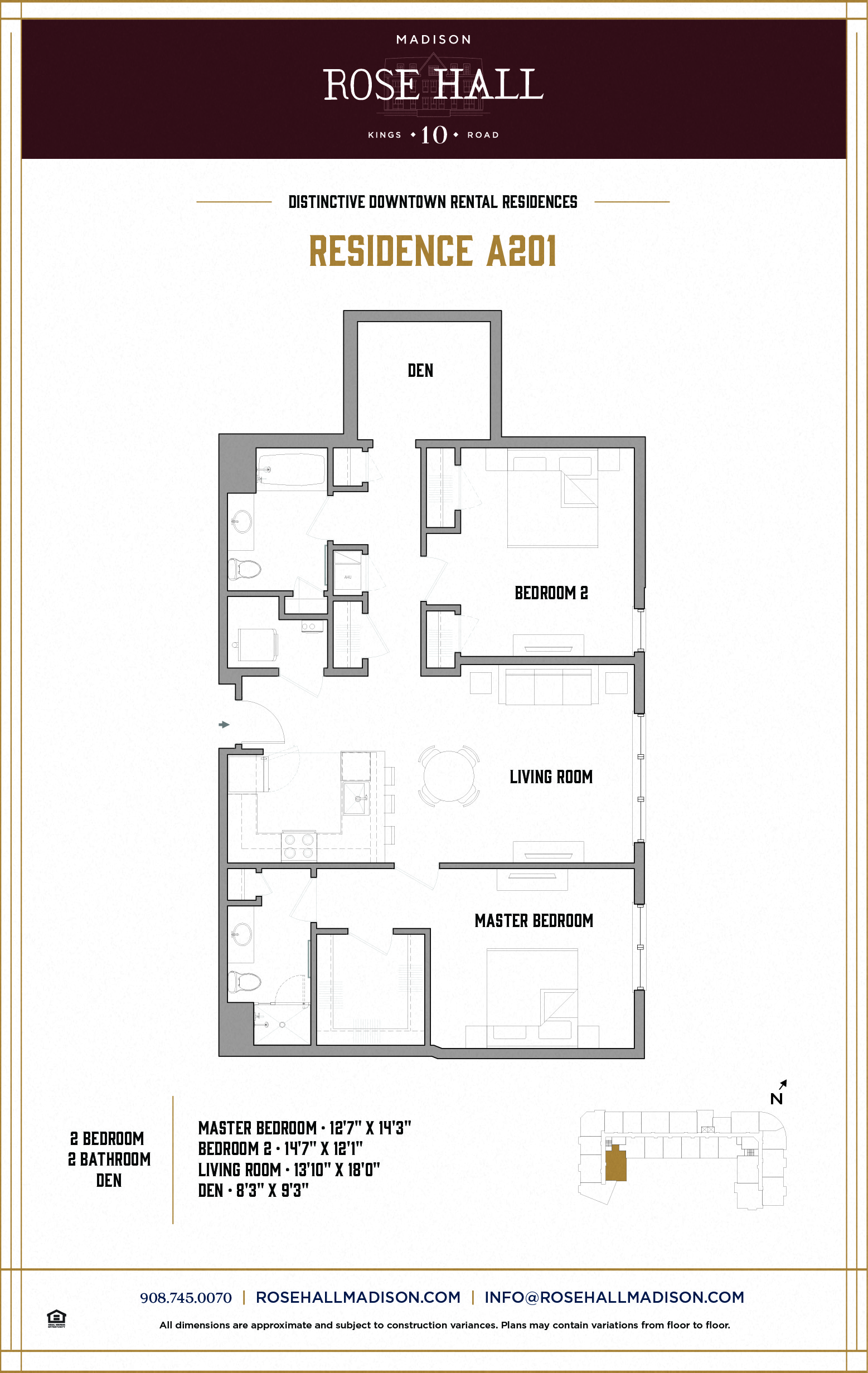 Floor plan for 2 beds, 2 baths, 1283 sqft
