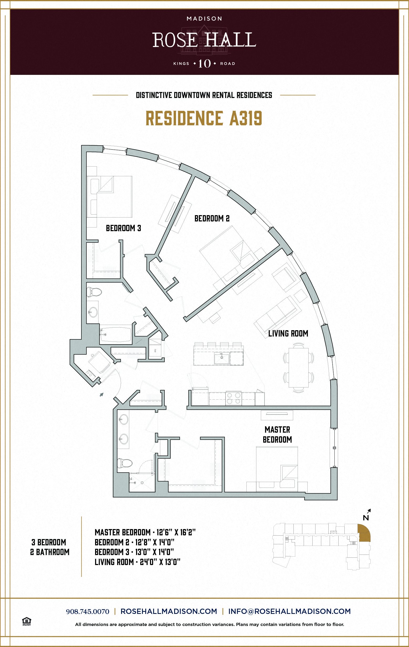 Floor plan for 3 beds, 2 baths, 1456 sqft