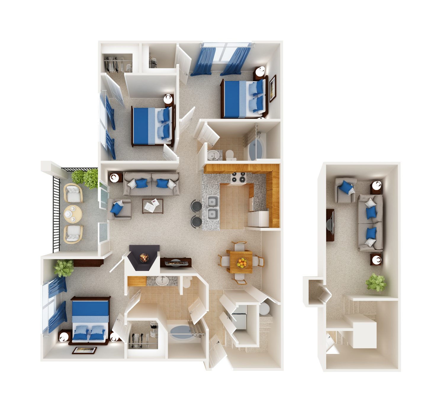 Floor plan for 3 beds, 2 baths, 1491 sqft