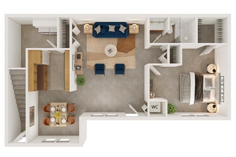 Floor plan for 1 bed, 1 bath, 850 sqft