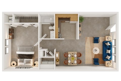 Floor plan for 1 bed, 1 bath, 800 sqft