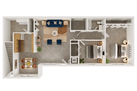 Floor plan for 2 beds, 1 bath, 1000 sqft