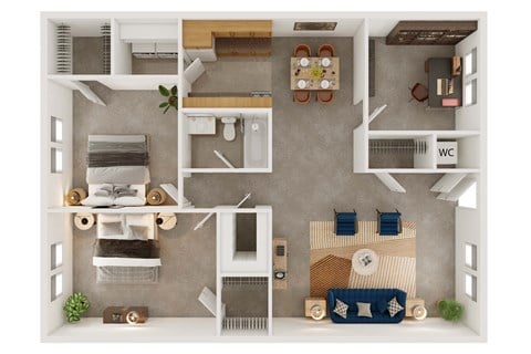 Floor plan for 2 beds, 1 bath, 1125 sqft