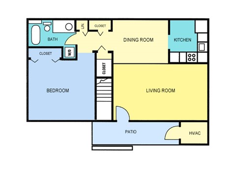 Floor plan for 1 bed, 1 bath, 720 sqft