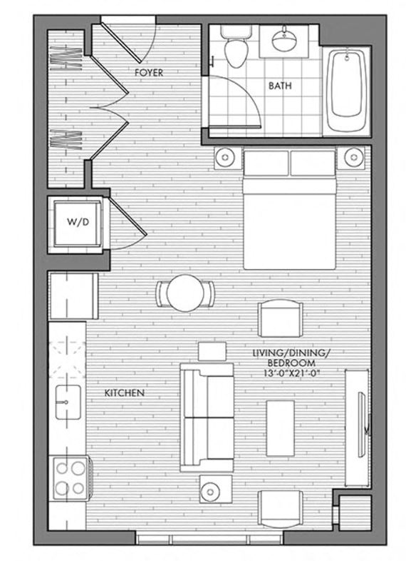 Floor plan for studio, 1 bath, 526 sqft