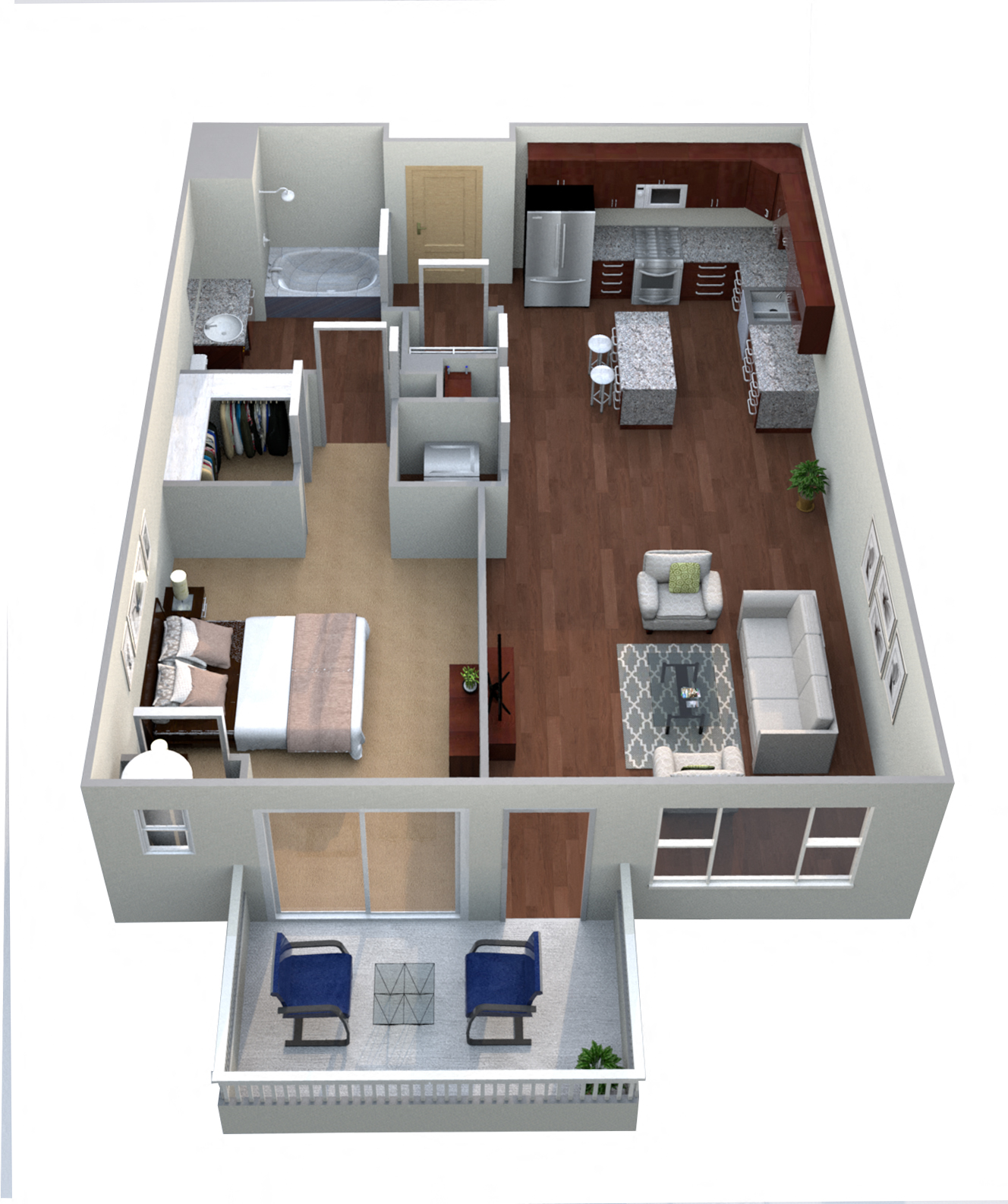 Floor plan for 1 bed, 1 bath, 773 sqft