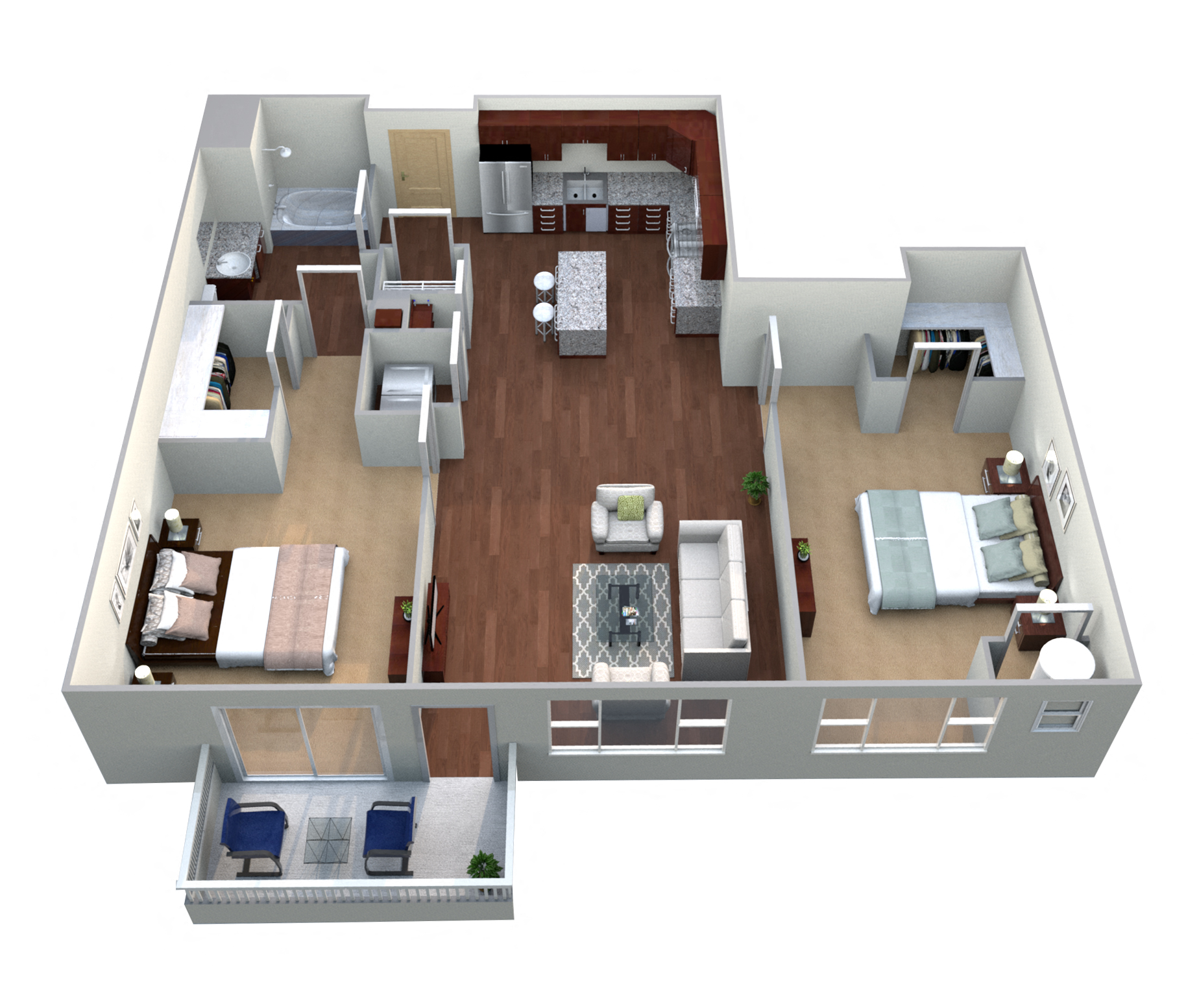 Floor plan for 2 beds, 1 bath, 1025 sqft