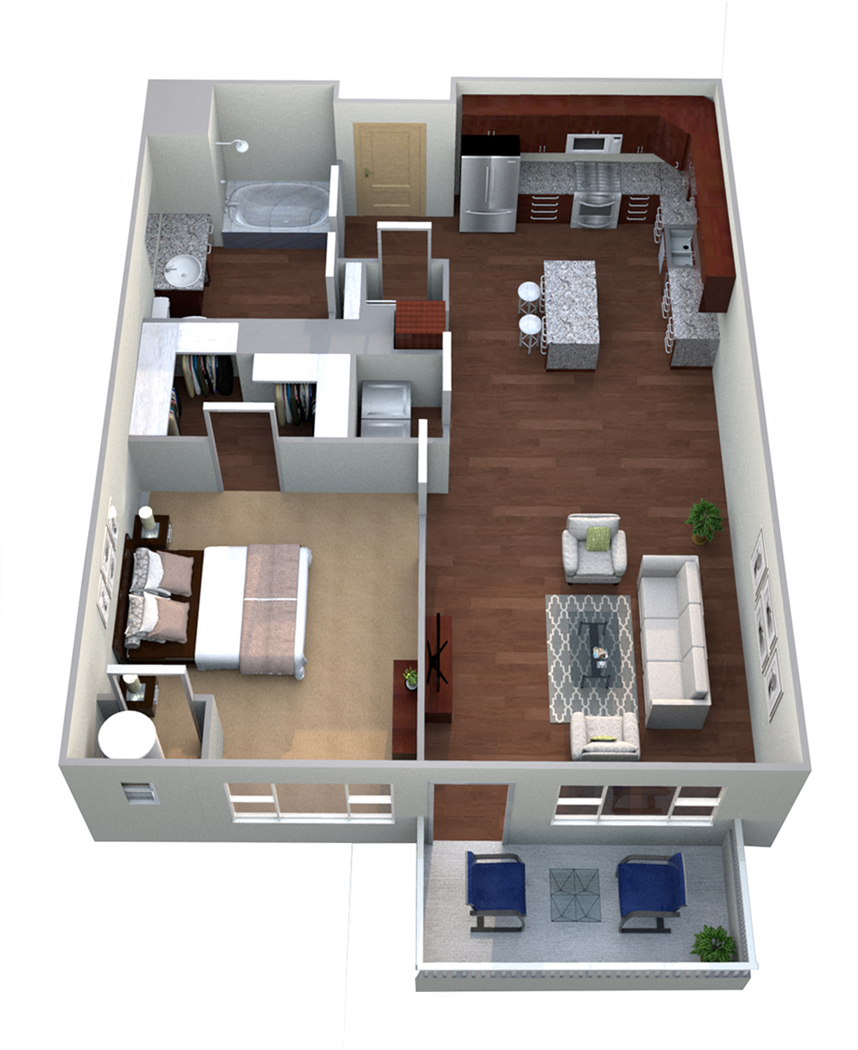 Floor plan for 1 bed, 1 bath, 773 sqft
