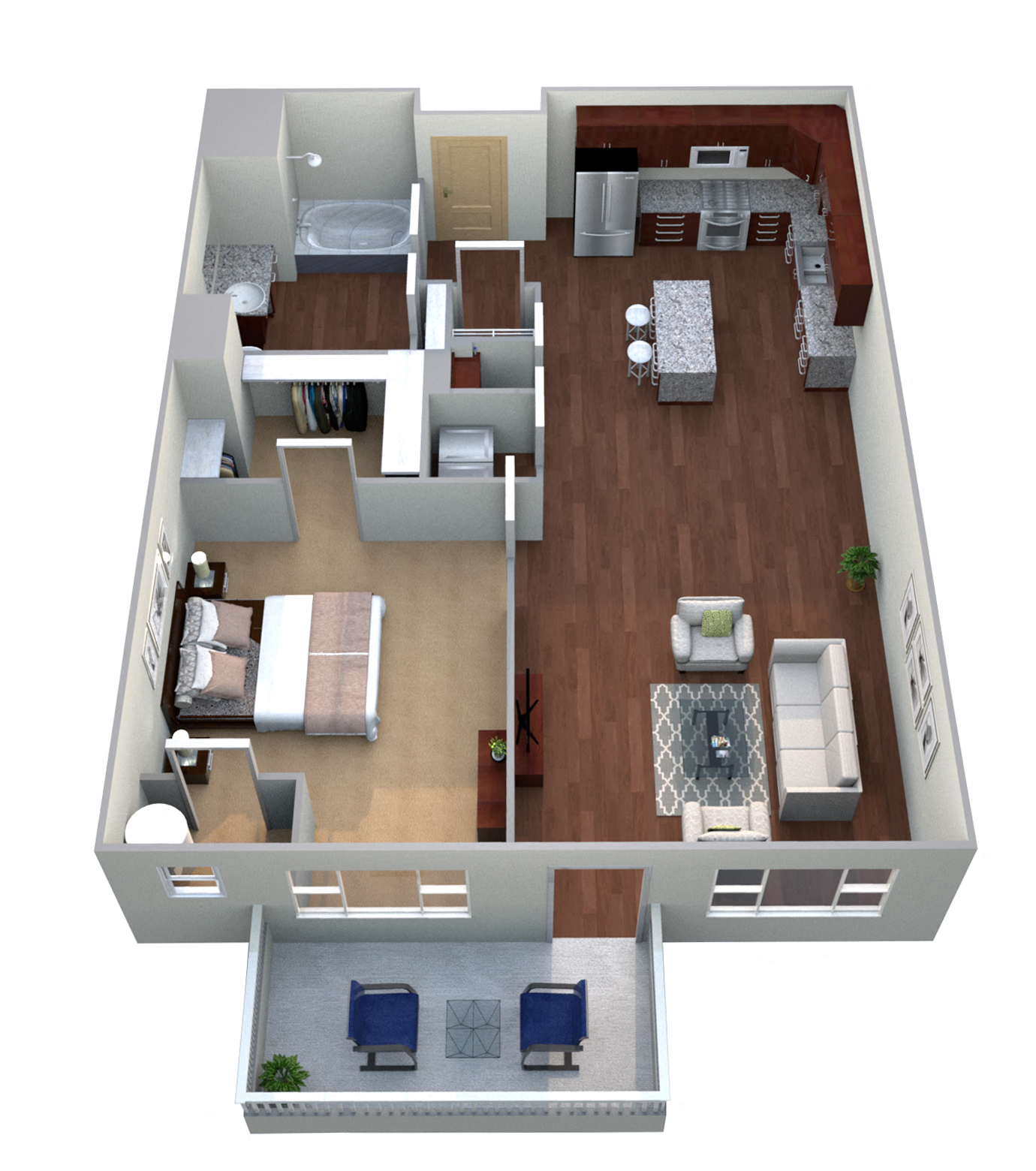 Floor plan for 1 bed, 1 bath, 773 sqft