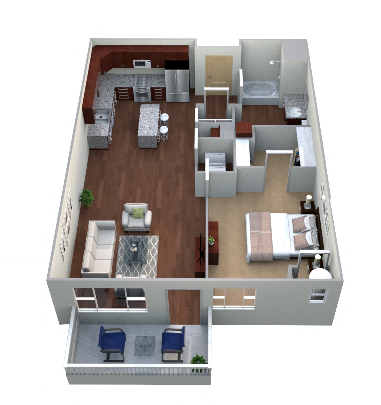 Floor plan for 1 bed, 1 bath, 784 sqft