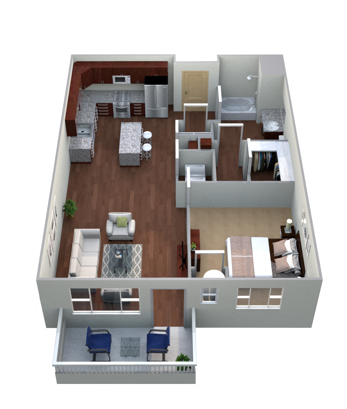 Floor plan for 1 bed, 1 bath, 773 sqft