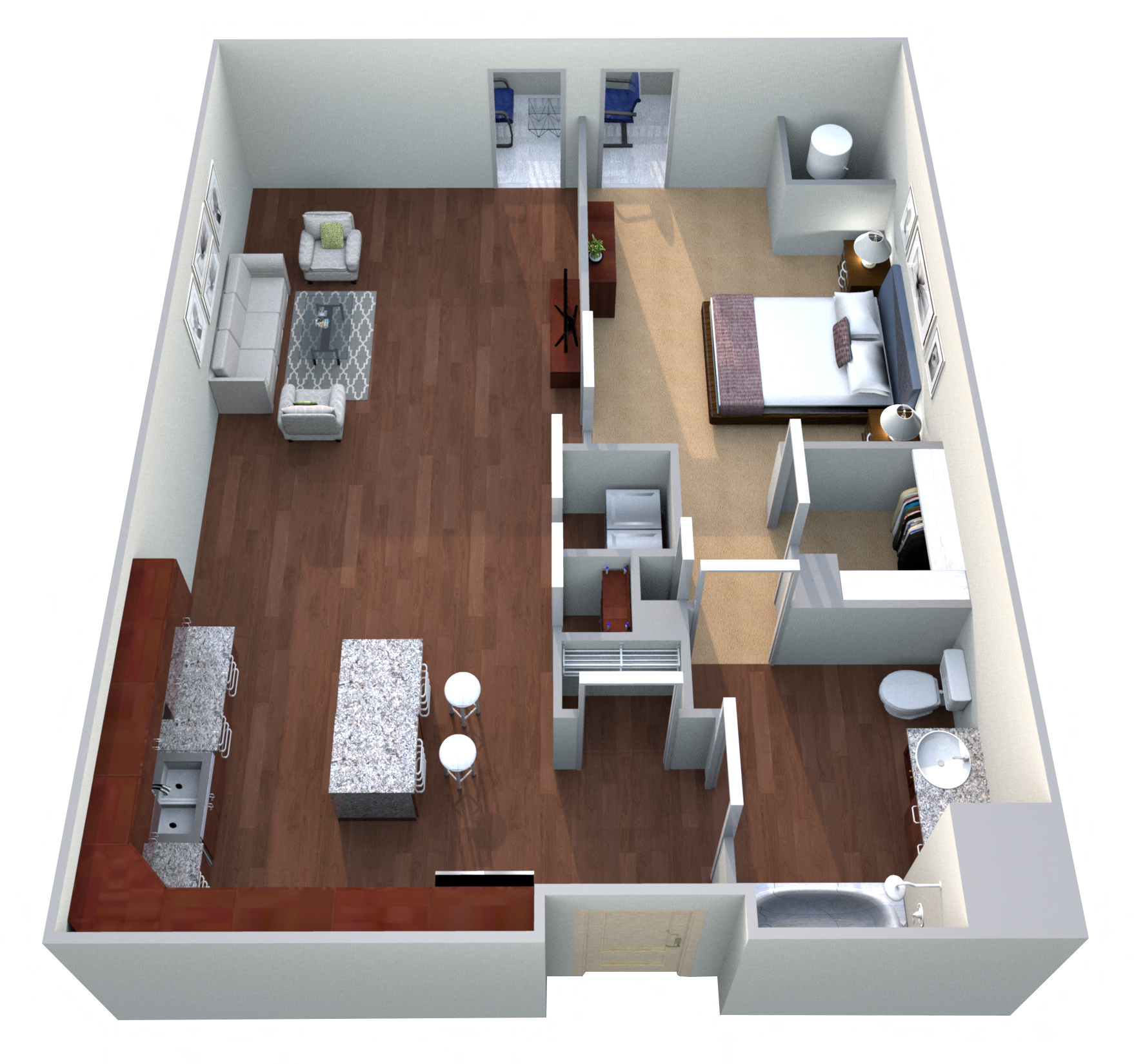 Floor plan for 1 bed, 1 bath, 773 sqft
