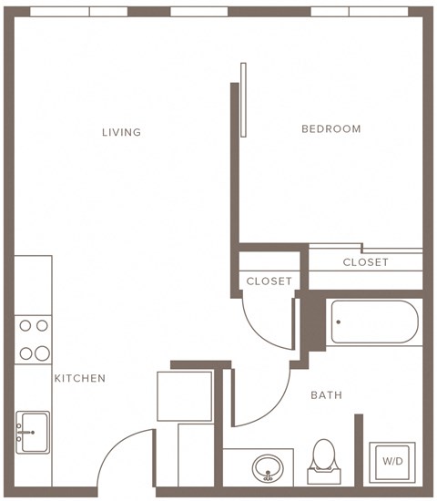 Floor plan for 1 bed, 1 bath, 585 sqft