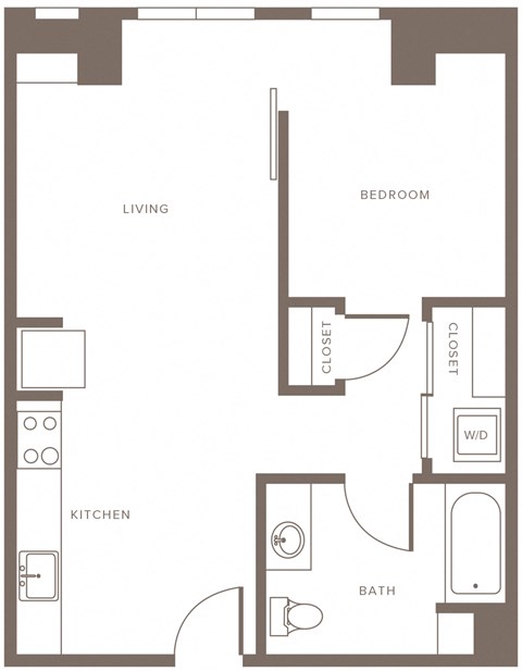 Floor plan for 1 bed, 1 bath, 720 sqft