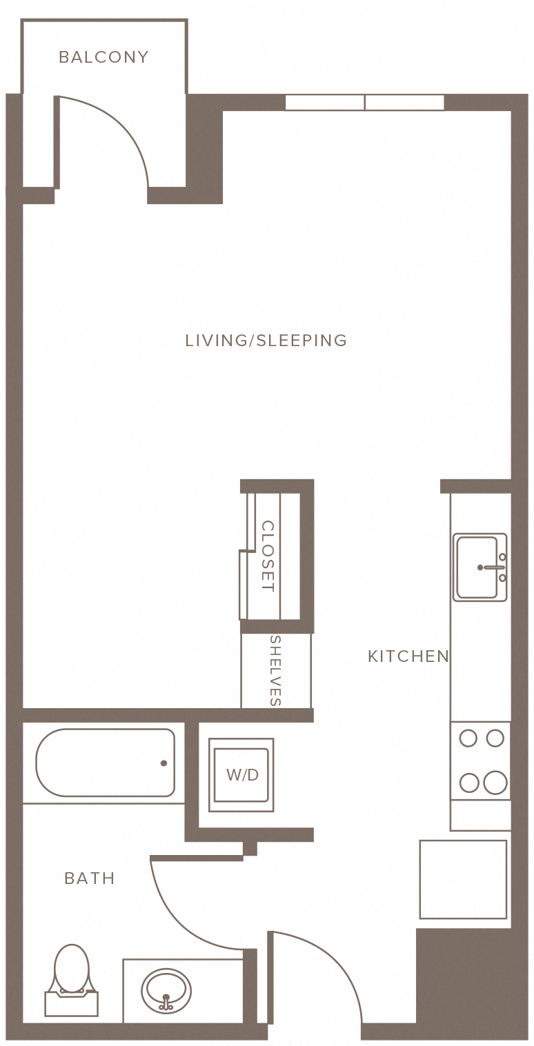 Floor plan for studio, 1 bath, 457 sqft