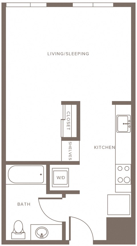 Floor plan for studio, 1 bath, 519 sqft