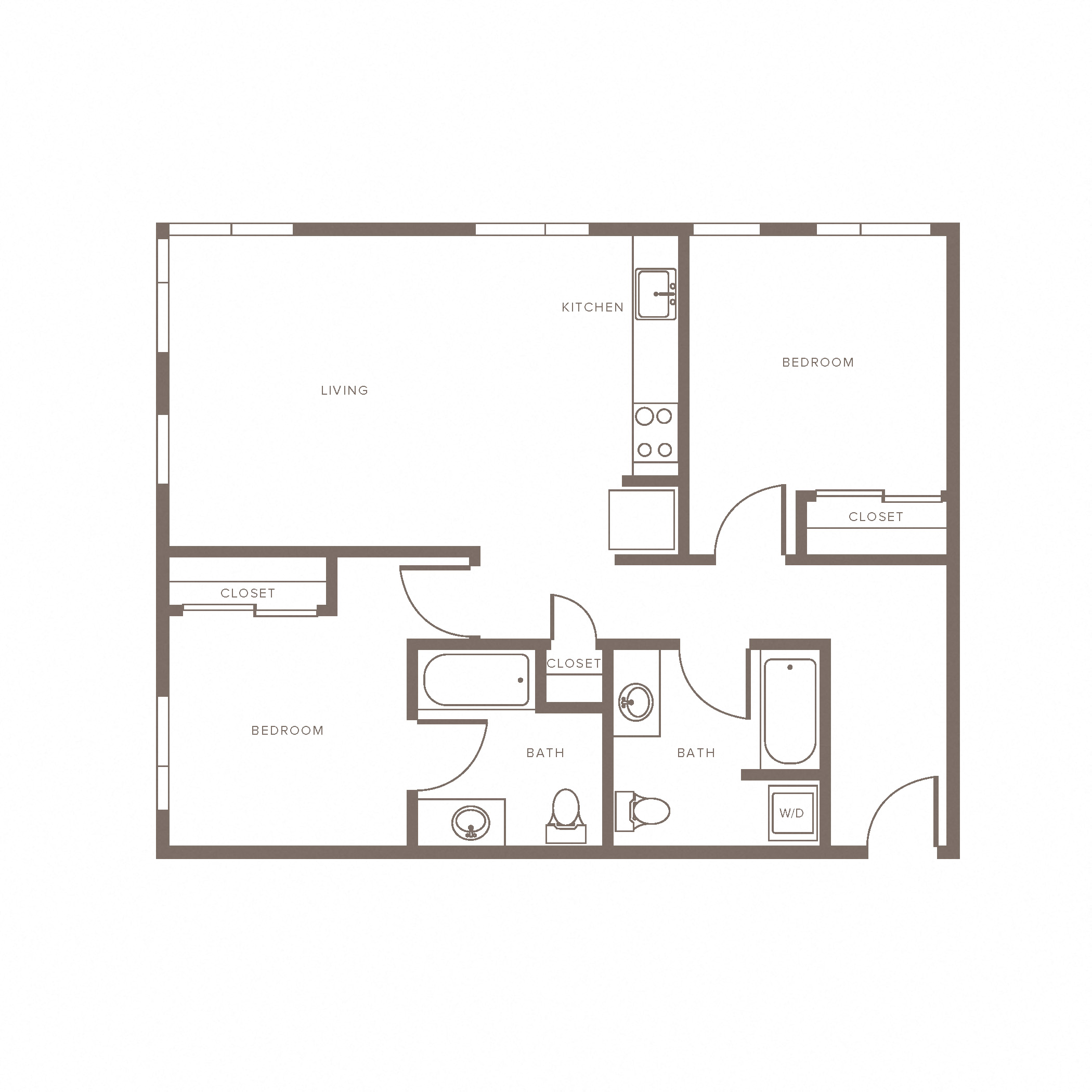 Floor plan for 2 beds, 2 baths, 971 sqft