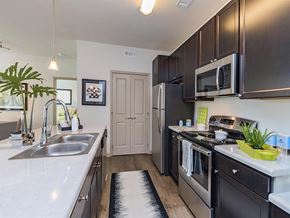 Hendersonville apartment for rent - a kitchen with stainless steel appliances and black cabinets