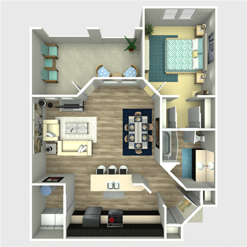 Floor plan for 1 bed, 1 bath, 803 sqft