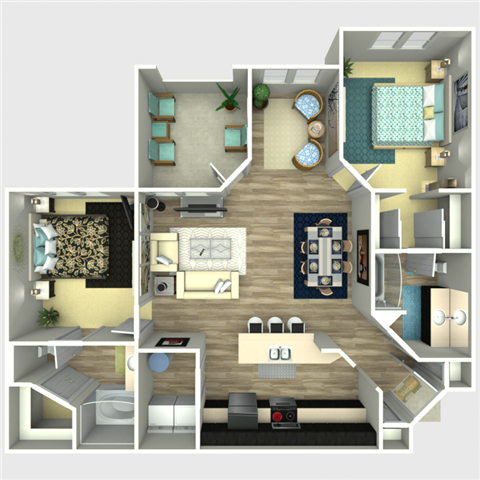 Floor plan for 2 beds, 2 baths, 1134 sqft