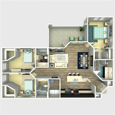 Floor plan for 3 beds, 3 baths, 1337 sqft