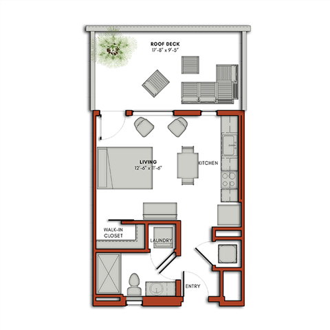 Floor plan for studio, 1 bath, 399 sqft