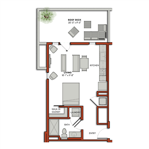 Floor plan for studio, 1 bath, 506 sqft